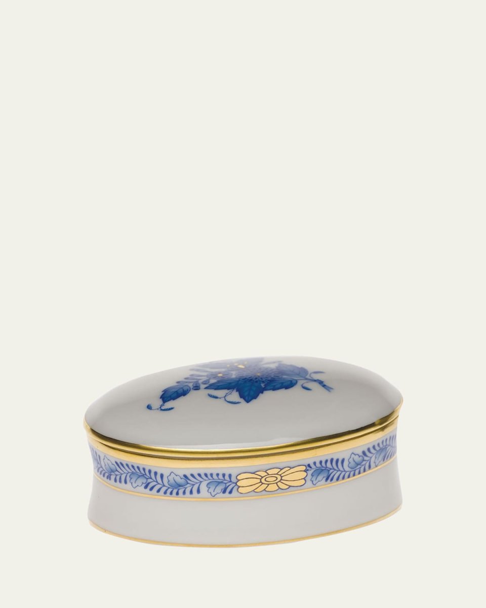 Chinese Bouquet Blue Oval Box